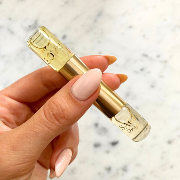 ¼ oz Sage Eau de Toilette Dual Roll-On, Onyx and Amber, Earthy, Gender-Neutral, Vegan, Cruelty Free fragrance, 1/8 oz each

