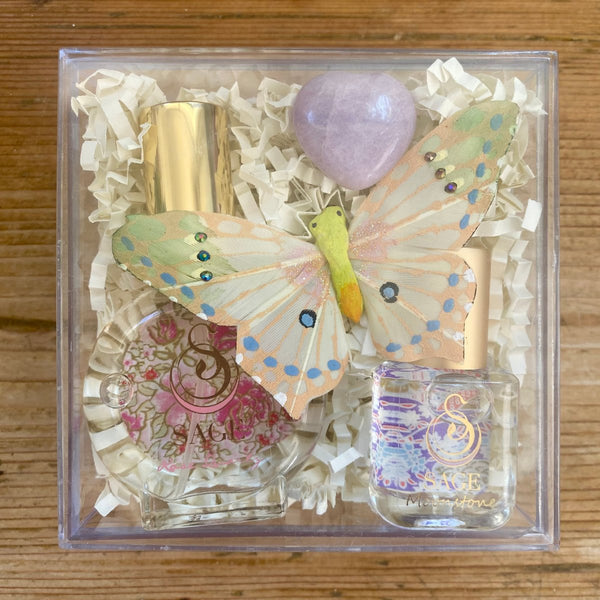 Secret Garden PETITE DUO Gift Set ~ 1/2 oz Rose Quartz Organic Eau de Toilette Mini &amp; 1/4 oz Moonstone Organic Perfume Oil Extract Roll - On with Gemstone Heart - The Sage Lifestyle